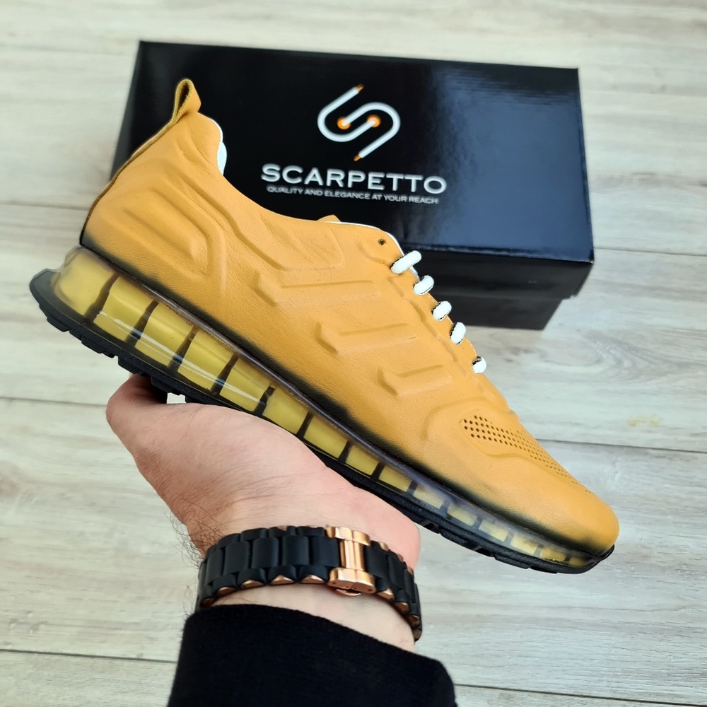Mustard Yellow Leather Sneakers for Men